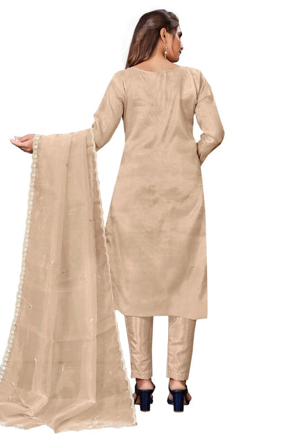 Beige Colour Unstitched Organza Straight Suit US1160656 A