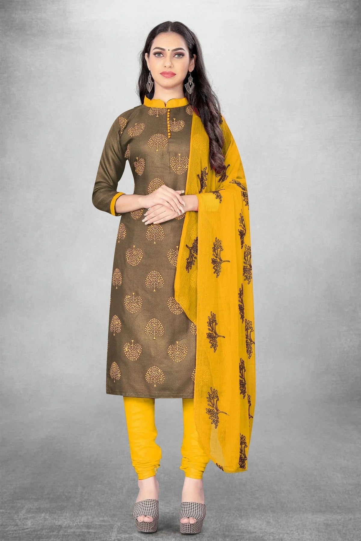 Beige Colour Unstitched Slub Cotton Churidar Suit US1160747