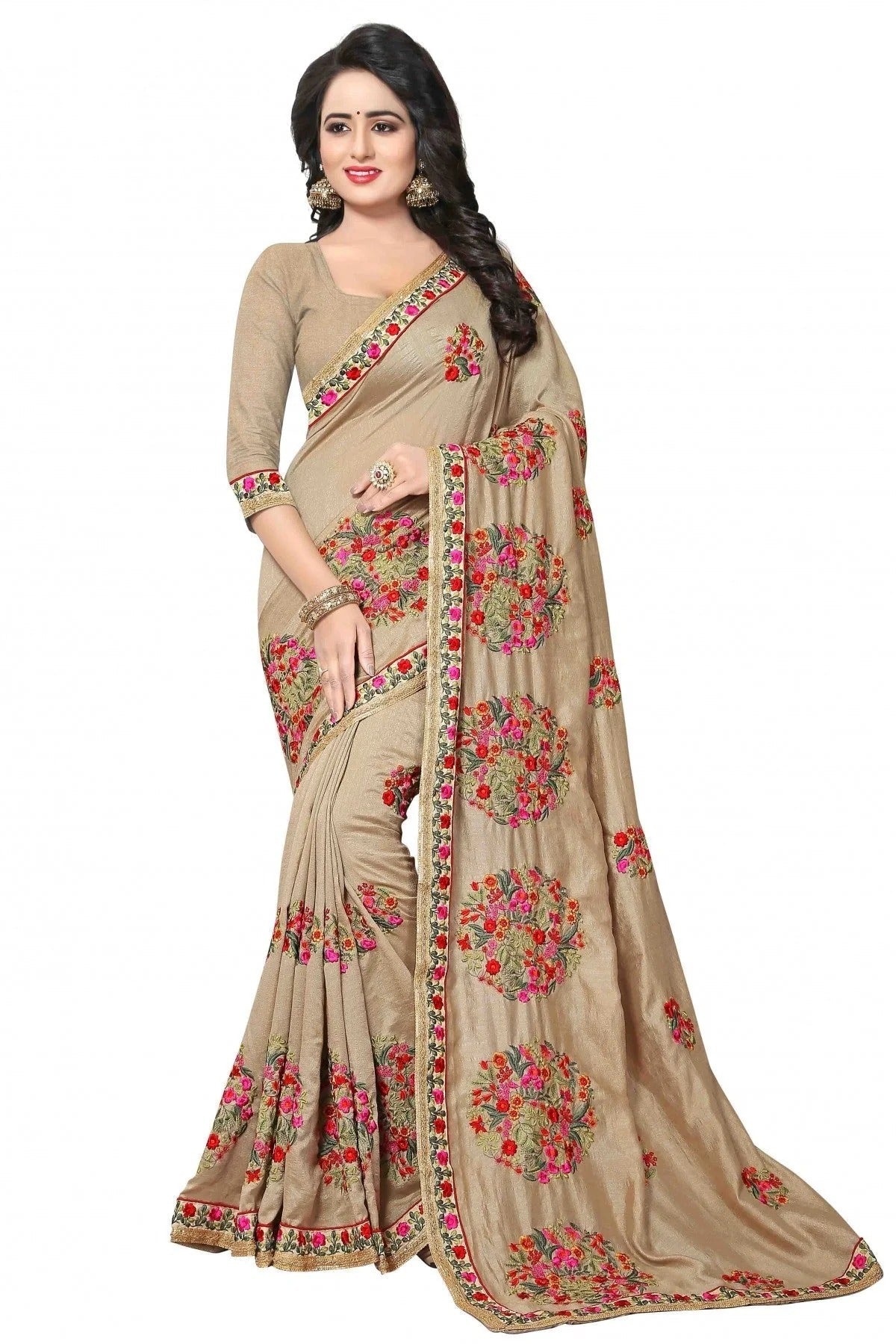 Beige Colour Vichitra Silk Embroidery Saree SD1120130