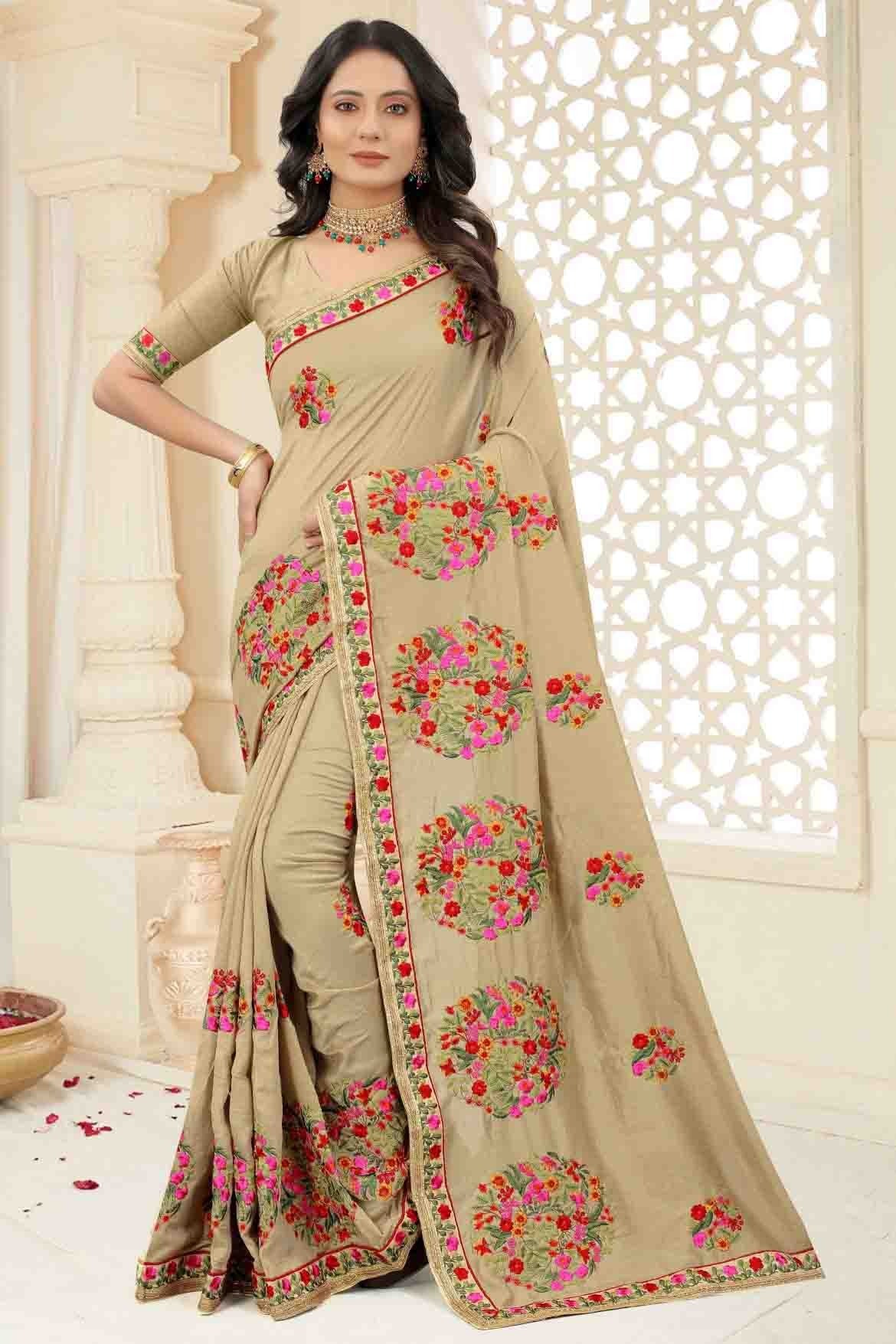 Beige Colour Vichitra Silk Embroidery Saree SD1120965