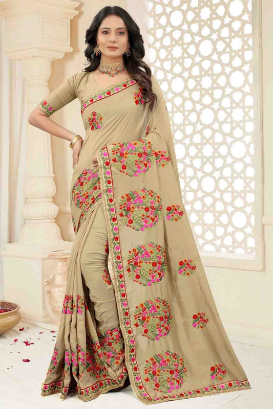 Beige Colour Vichitra Silk Embroidery Saree SD1120965