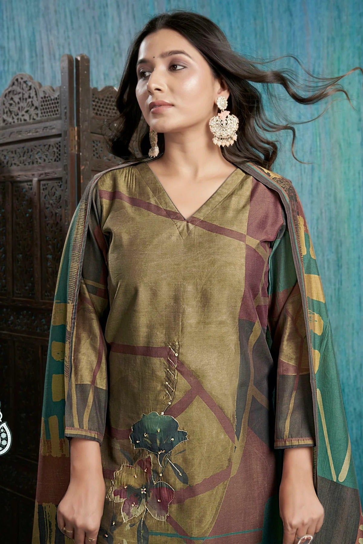 Beige Colour Viscose Silk Stitched Suit SS1112264 A