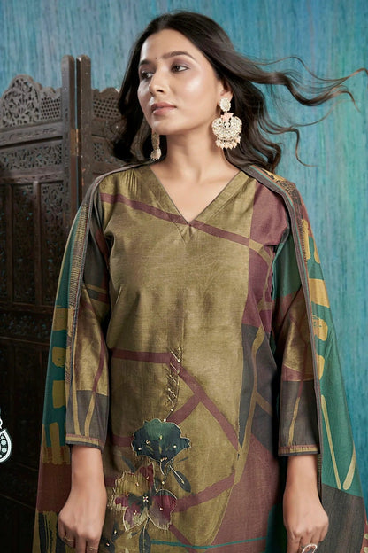 Beige Colour Viscose Silk Stitched Suit SS1112264 A