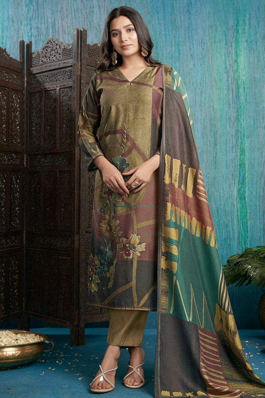 Beige Colour Viscose Silk Stitched Suit SS1112264