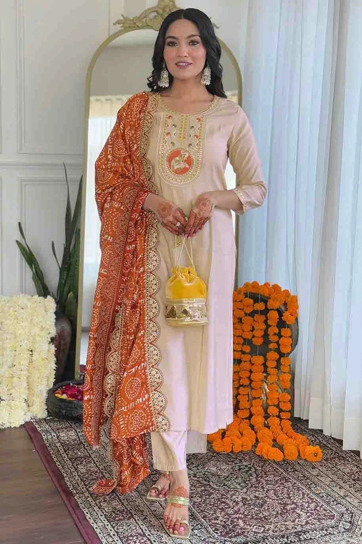 Beige Colour Viscose Stitched Suit SS1112992