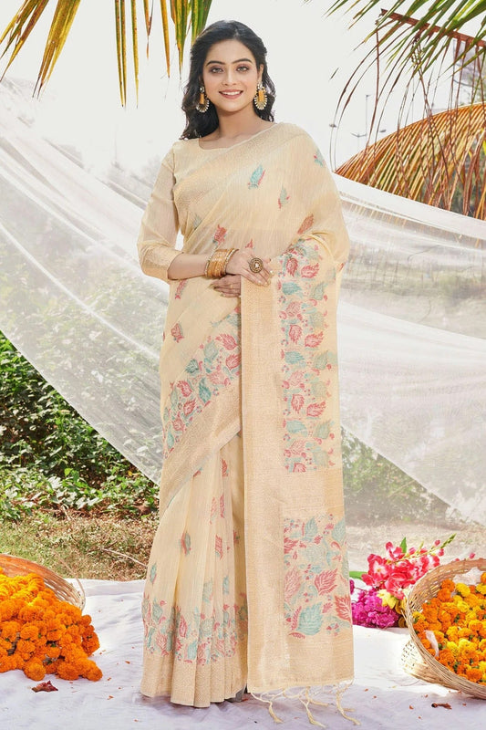 Beige Colour Woven Work Cotton Saree SD1101917