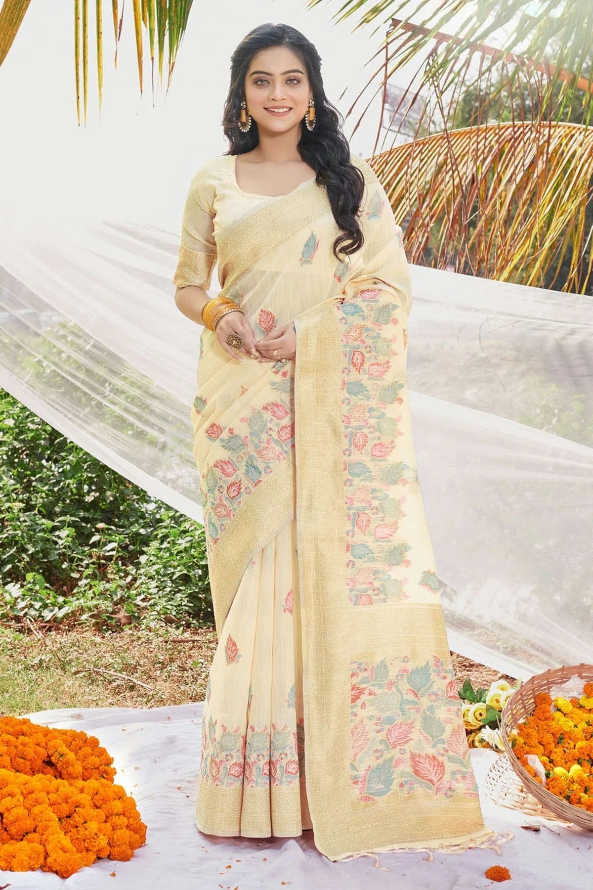 Beige Colour Woven Work Cotton Saree SD1101919