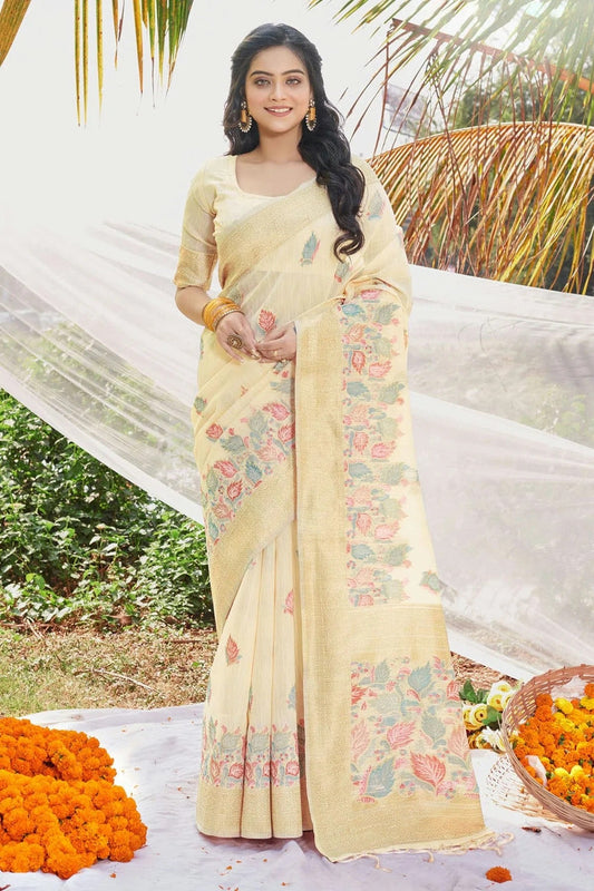 Beige Colour Woven Work Cotton Saree SD1101919