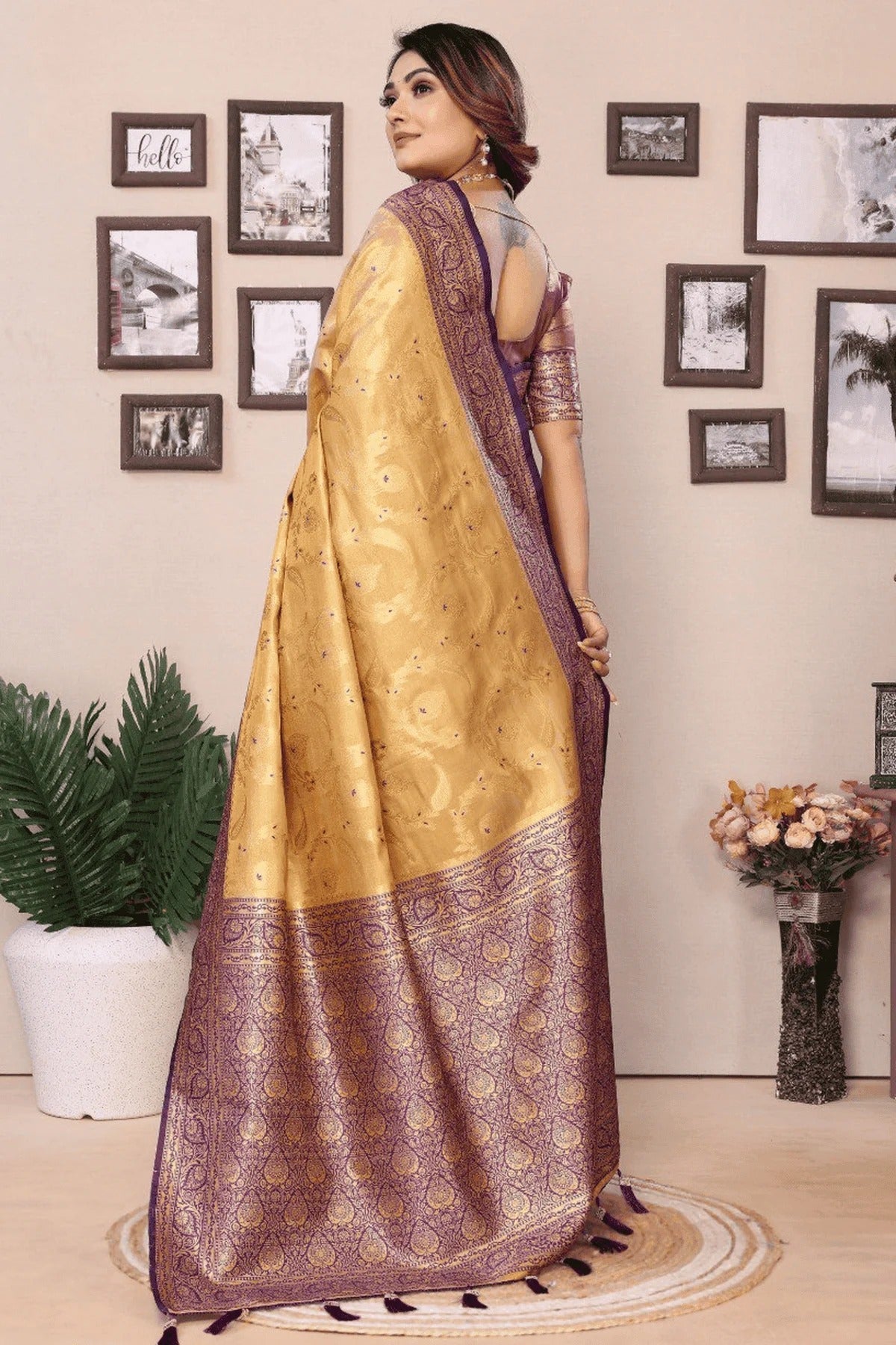 Beige Colour Woven Work Pure Banarasi Tissue Silk Traditional Saree SD1250255 B