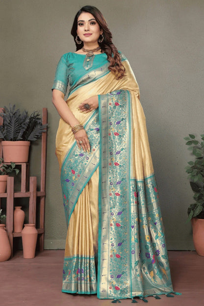 Beige Colour Woven Work Pure Banarasi Tissue Silk Traditional Saree SD1250265 A