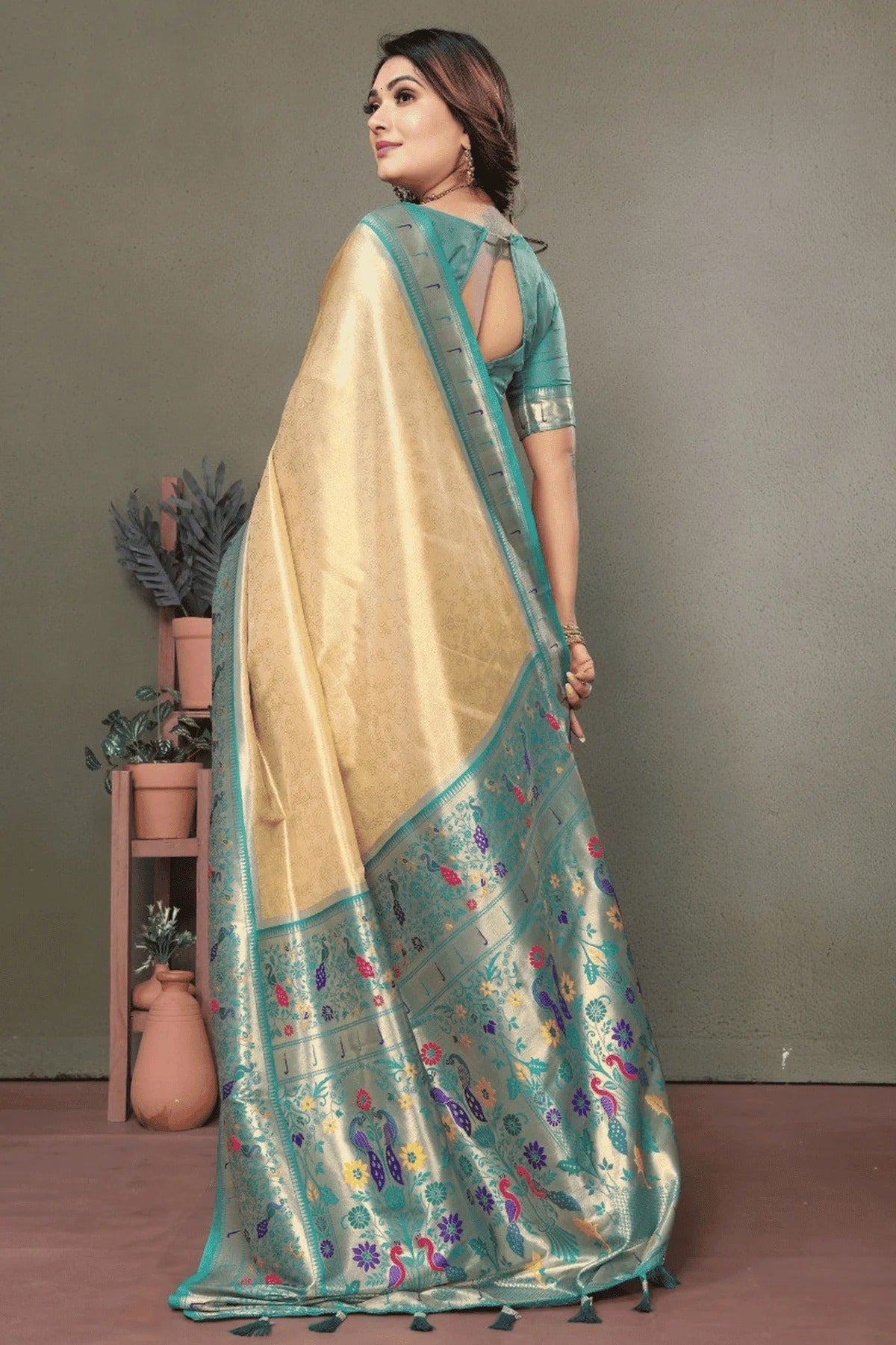 Beige Colour Woven Work Pure Banarasi Tissue Silk Traditional Saree SD1250265 B