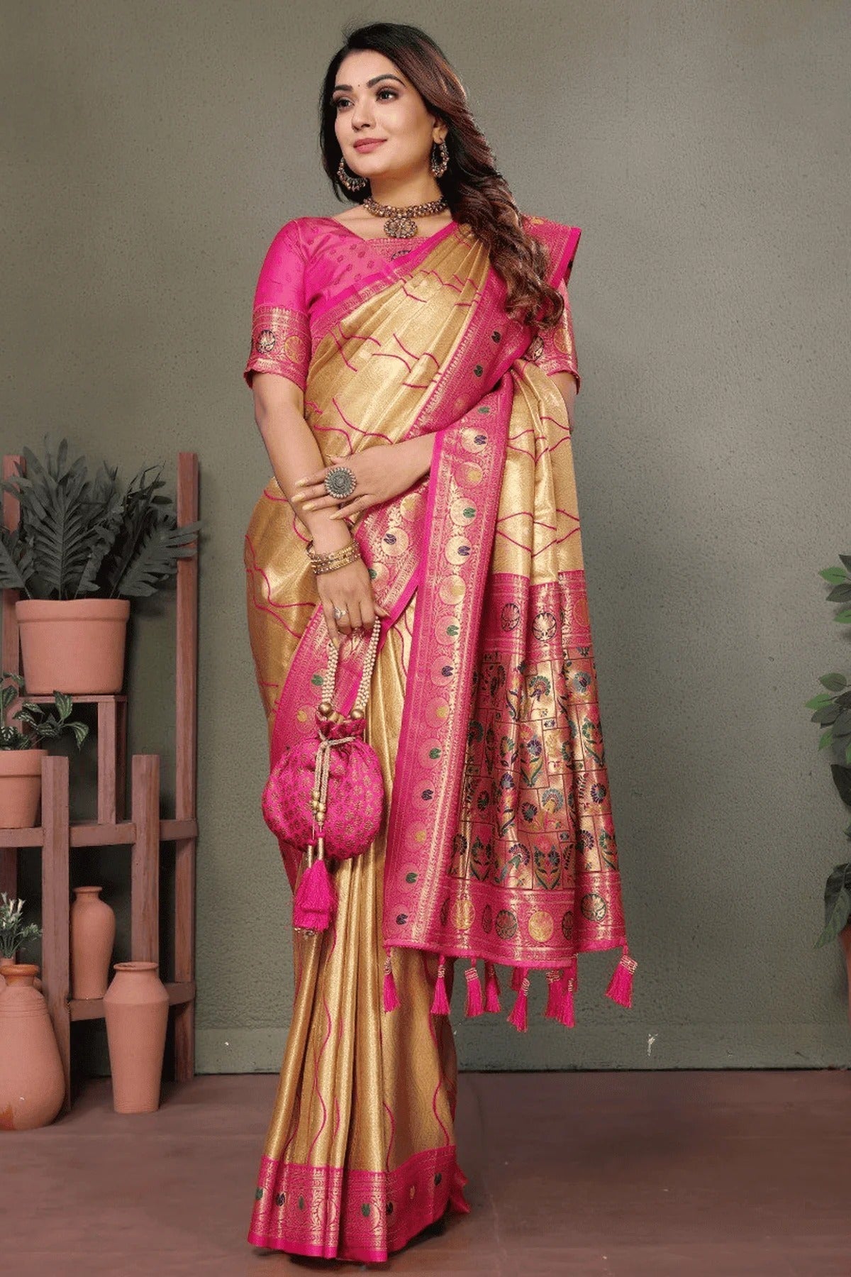 Beige Colour Woven Work Pure Banarasi Tissue Silk Traditional Saree SD1250323 A