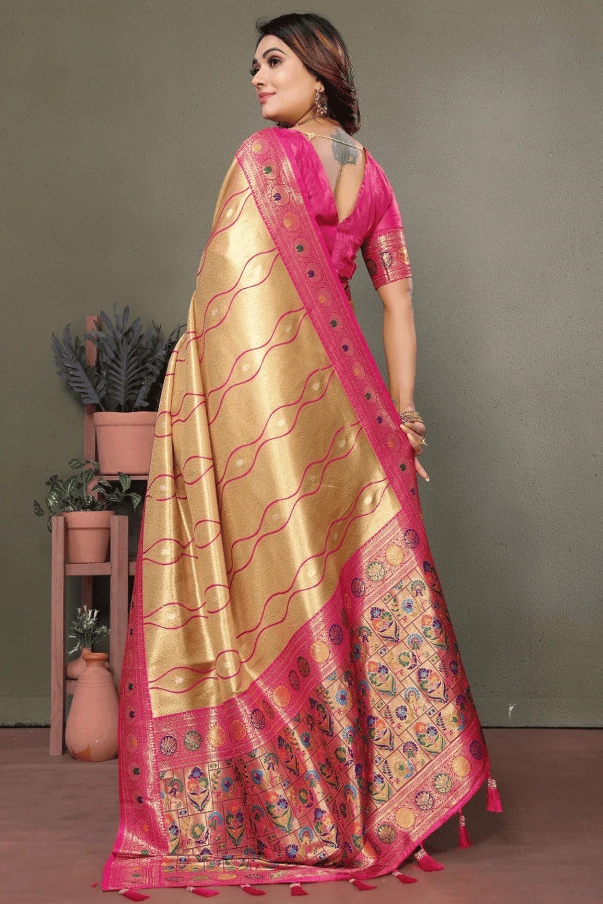 Beige Colour Woven Work Pure Banarasi Tissue Silk Traditional Saree SD1250323 B