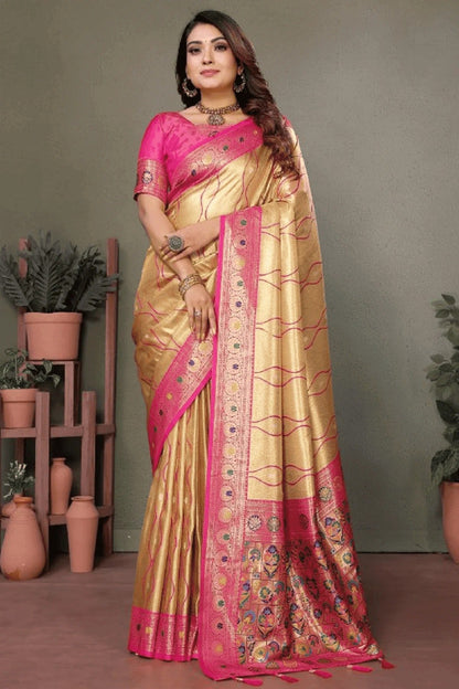 Beige Colour Woven Work Pure Banarasi Tissue Silk Traditional Saree SD1250323