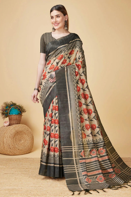 Beige Colour Woven Work Sofi Silk Saree SD1101896