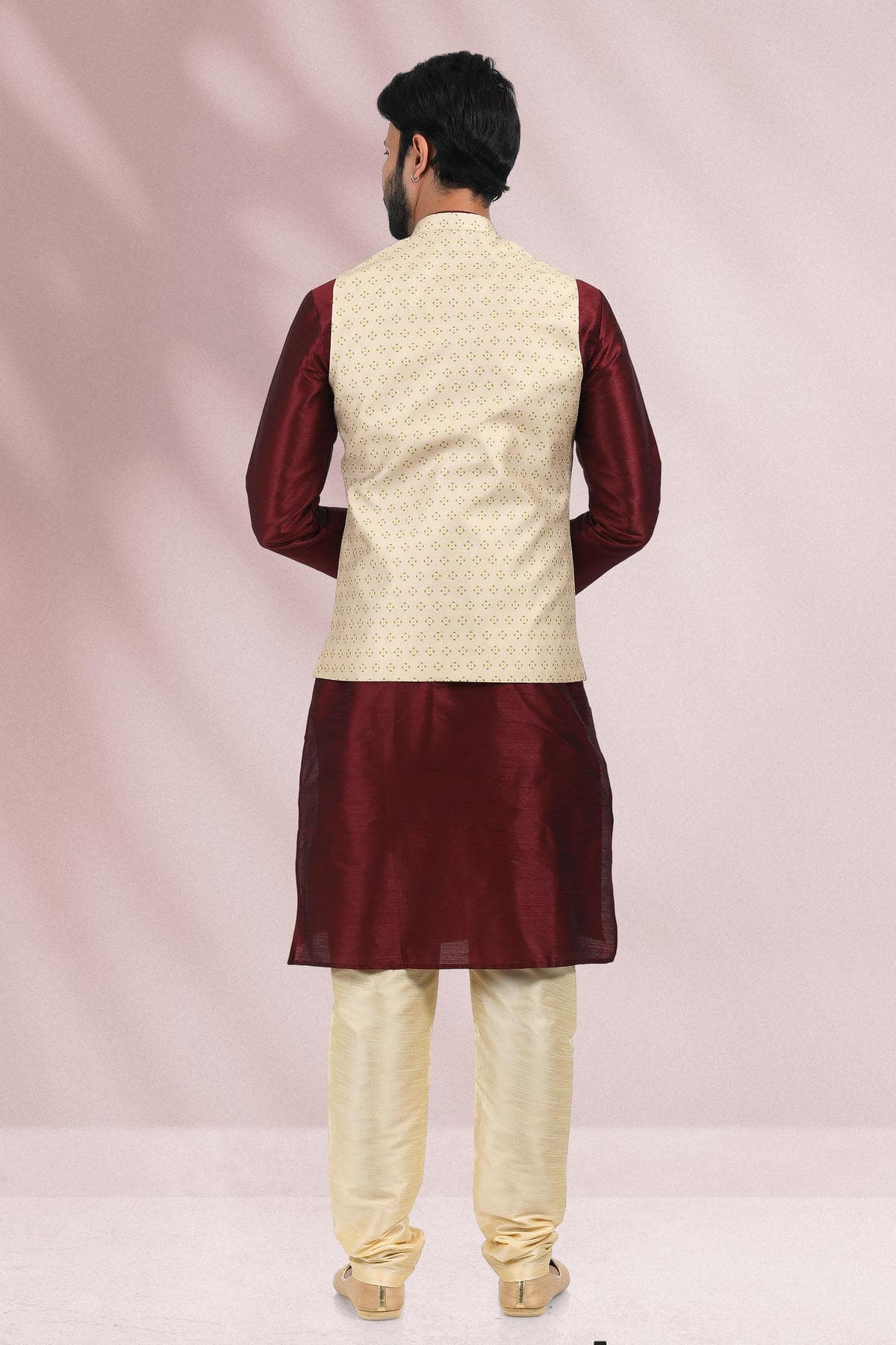 Beige Cream Colour Banarasi Silk Woven Work Kurta Pajama With Jacket