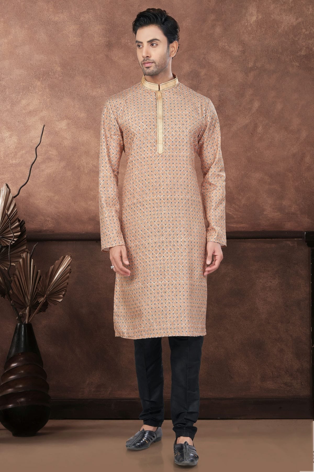 Beige Jacquard Kurta Pajama KP1040671