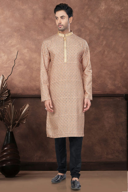 Beige Jacquard Kurta Pajama KP1040671