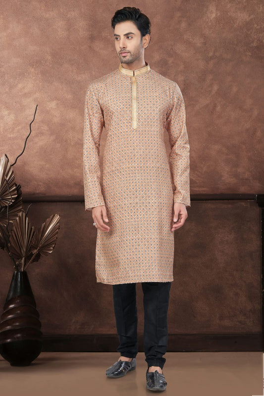 Beige Jacquard Kurta Pajama KP1040671