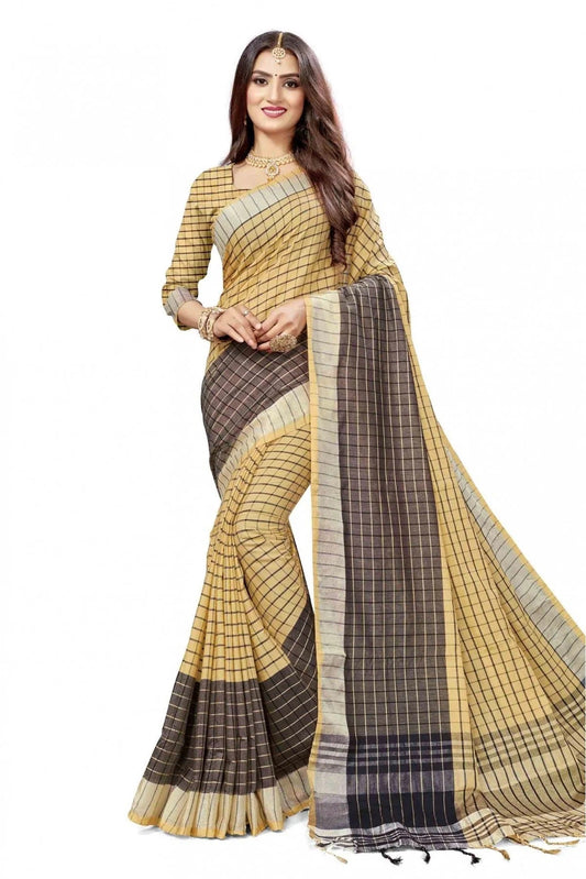 Beige and Black Colour Cotton Silk Woven Saree SD1100834