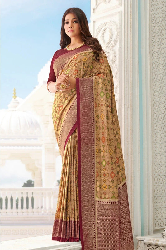 Beige and Maroon Colour Pure Handloom Silk Traditional Saree SD1100054