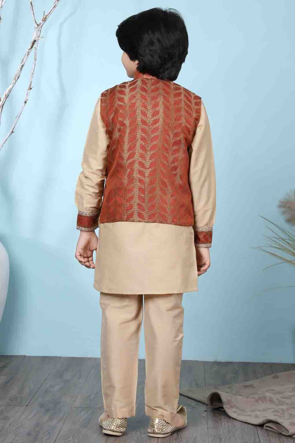 Beige and Rust Colour Cotton Silk Kurta Pajama With Jacket BW1070097 C