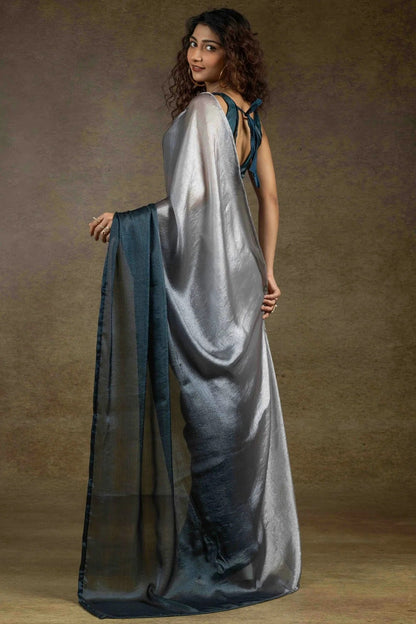 Beige and Teal Colour Fendi Satin Silk Ready To Wear Saree SD1122015 A