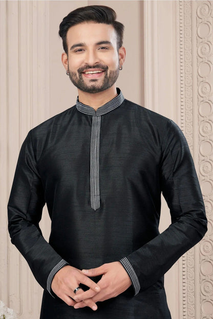 Black Art Silk Kurta Pajama KP1040703 A