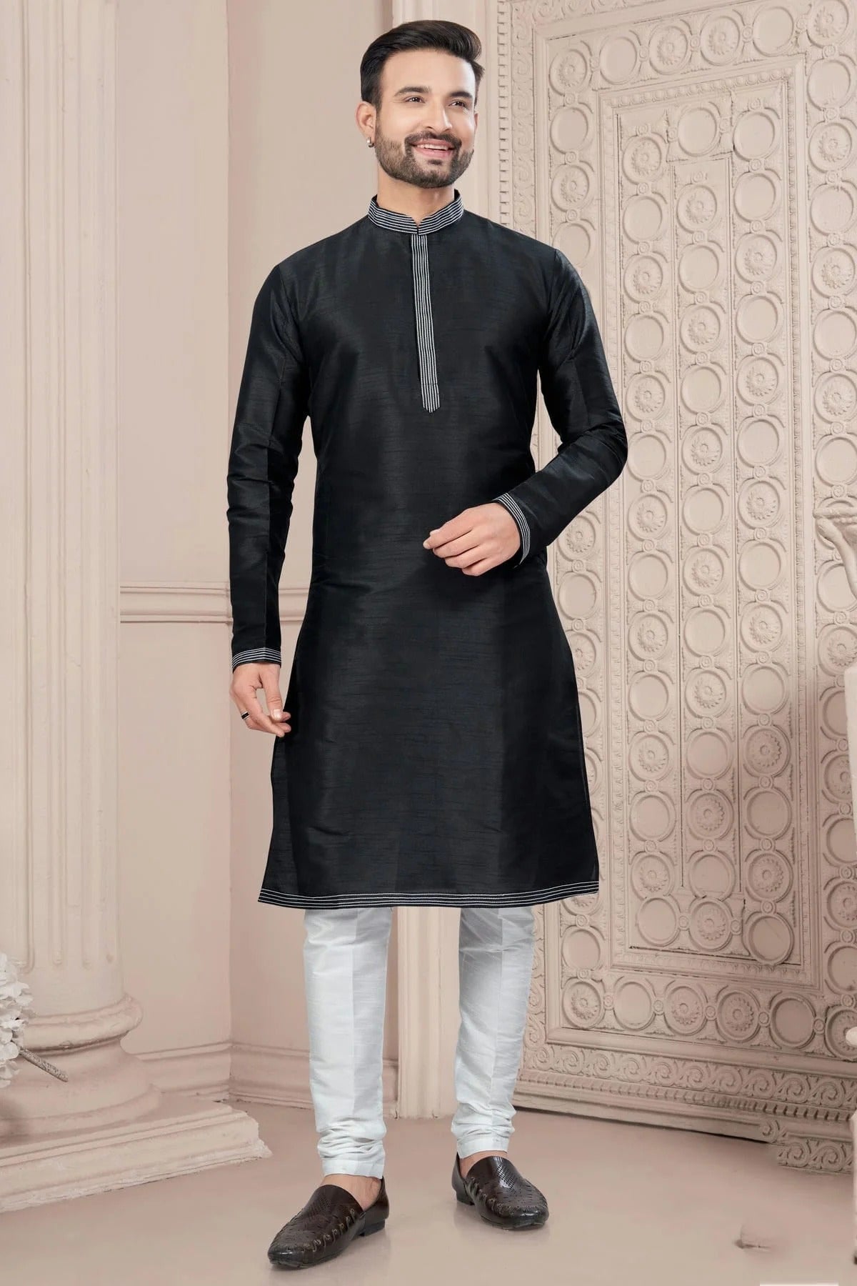 Black Art Silk Kurta Pajama KP1040703