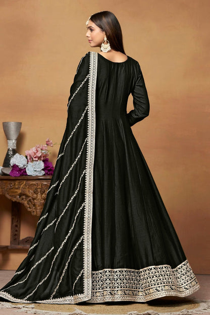 Black Colour Anarkali Suit Art Silk Semi Stitched SM1050532 A