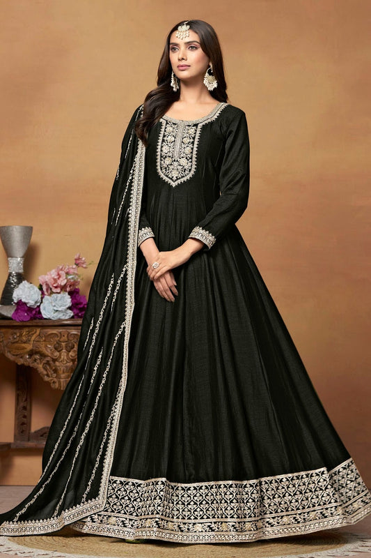 Black Colour Anarkali Suit Art Silk Semi Stitched SM1050532