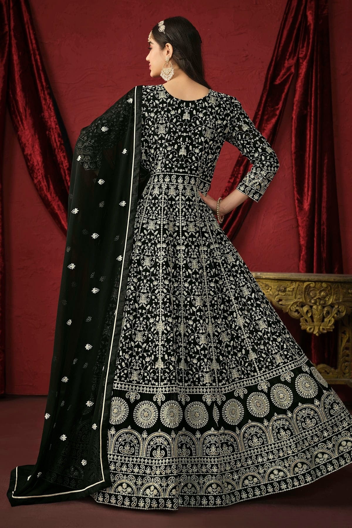 Black Colour Anarkali Suit Faux Georgette Semi Stitched SM1050523 A