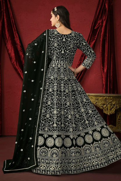 Black Colour Anarkali Suit Faux Georgette Semi Stitched SM1050523 A