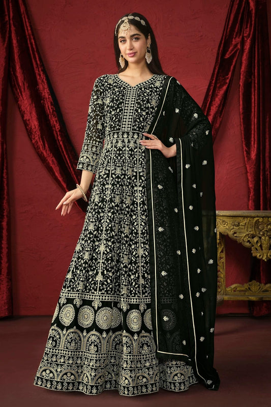 Black Colour Anarkali Suit Faux Georgette Semi Stitched SM1050523