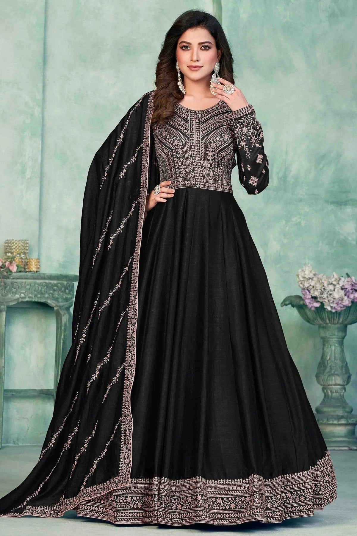Black Colour Art Silk Anarkali Suit SM1050717 A