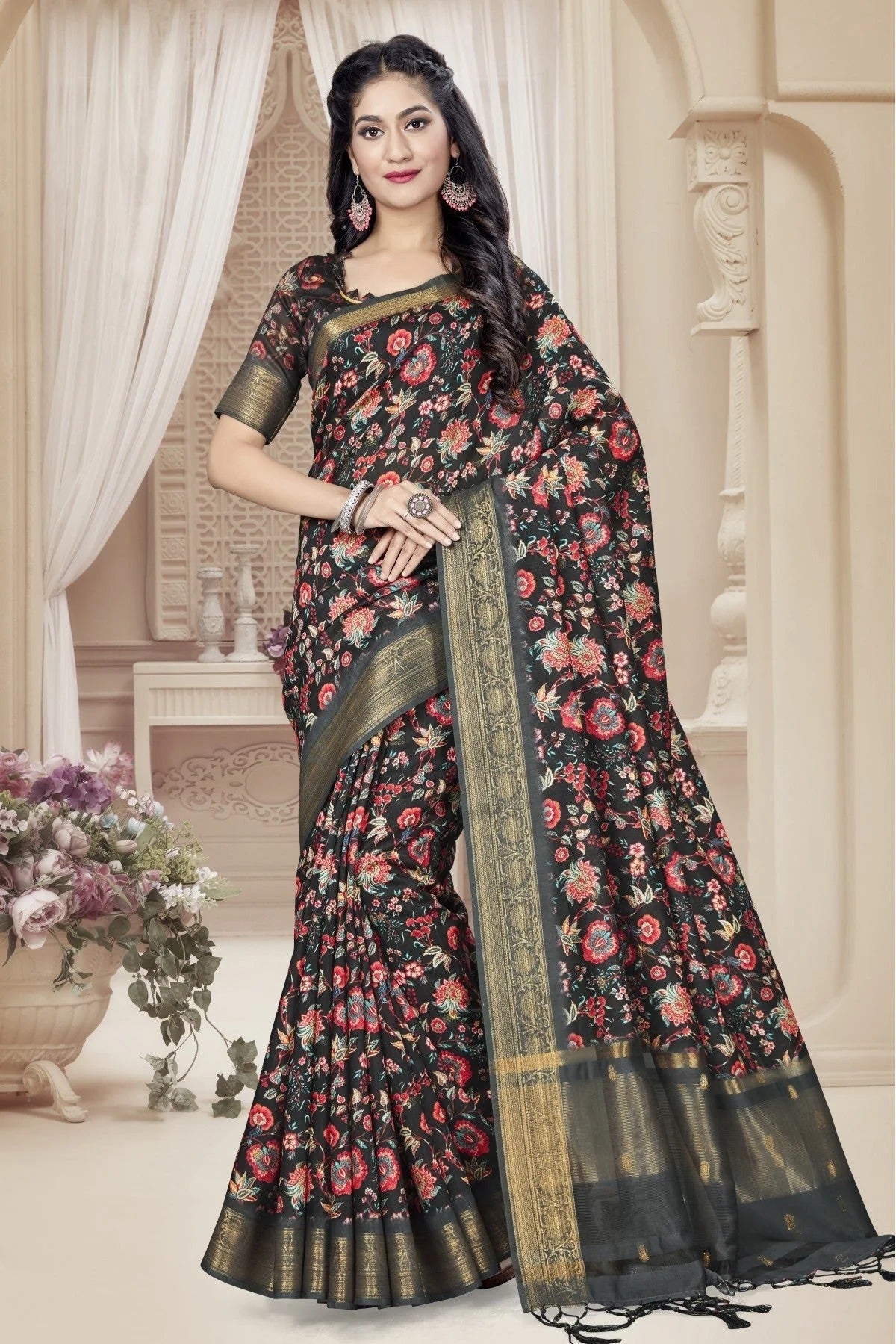 Black Colour Art Silk Digital Print Saree SD1120789