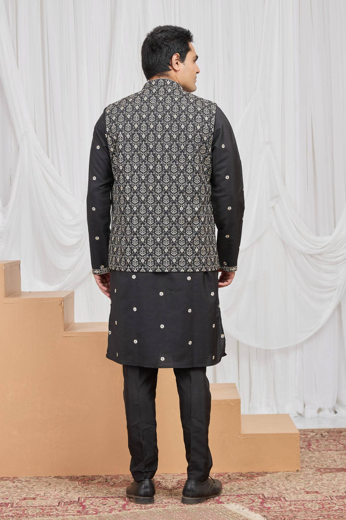 Black Colour Art Silk Embroidery Work 3 Pcs  Kurta Jacket Set KP1230609
