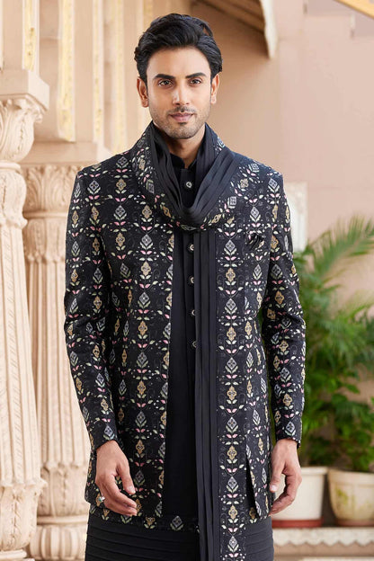 Black Colour Art Silk Embroidery Work 3 Pcs Indo Western