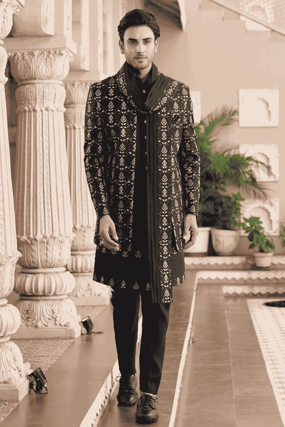Black Colour Art Silk Embroidery Work 3 Pcs Indo Western
