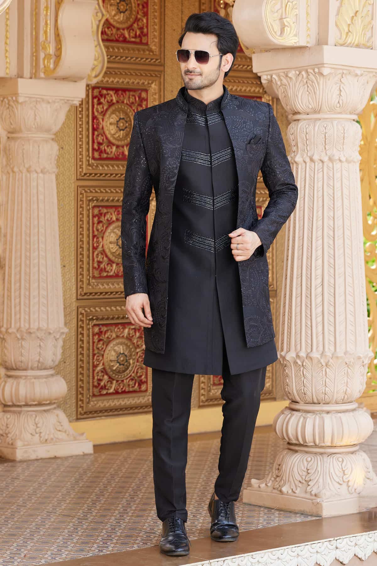 Black Colour Art Silk Embroidery Work 3 Pcs Indo Western