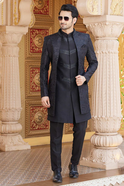 Black Colour Art Silk Embroidery Work 3 Pcs Indo Western