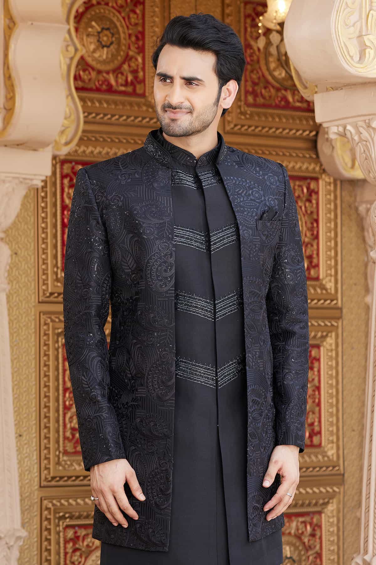 Black Colour Art Silk Embroidery Work 3 Pcs Indo Western