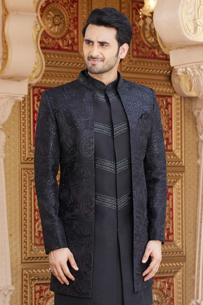 Black Colour Art Silk Embroidery Work 3 Pcs Indo Western