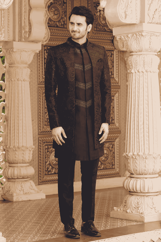 Black Colour Art Silk Embroidery Work 3 Pcs Indo Western