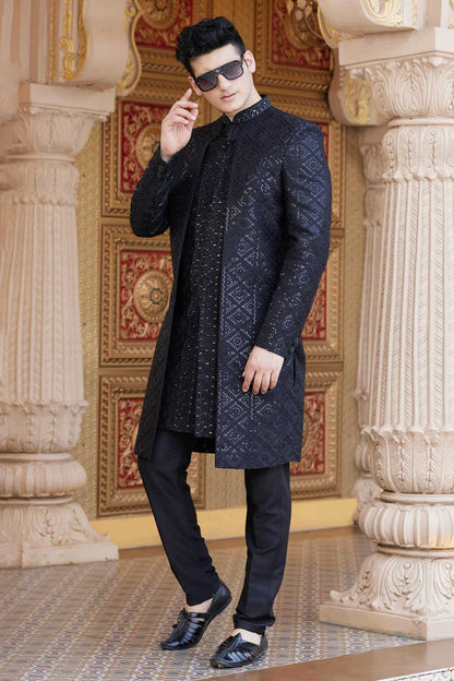 Black Colour Art Silk Embroidery Work 3 Pcs Indo Western