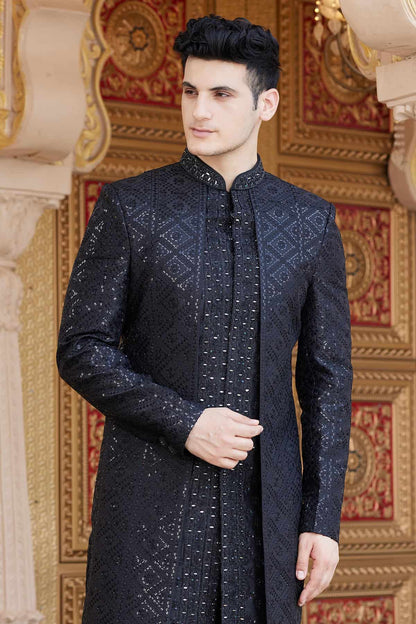 Black Colour Art Silk Embroidery Work 3 Pcs Indo Western