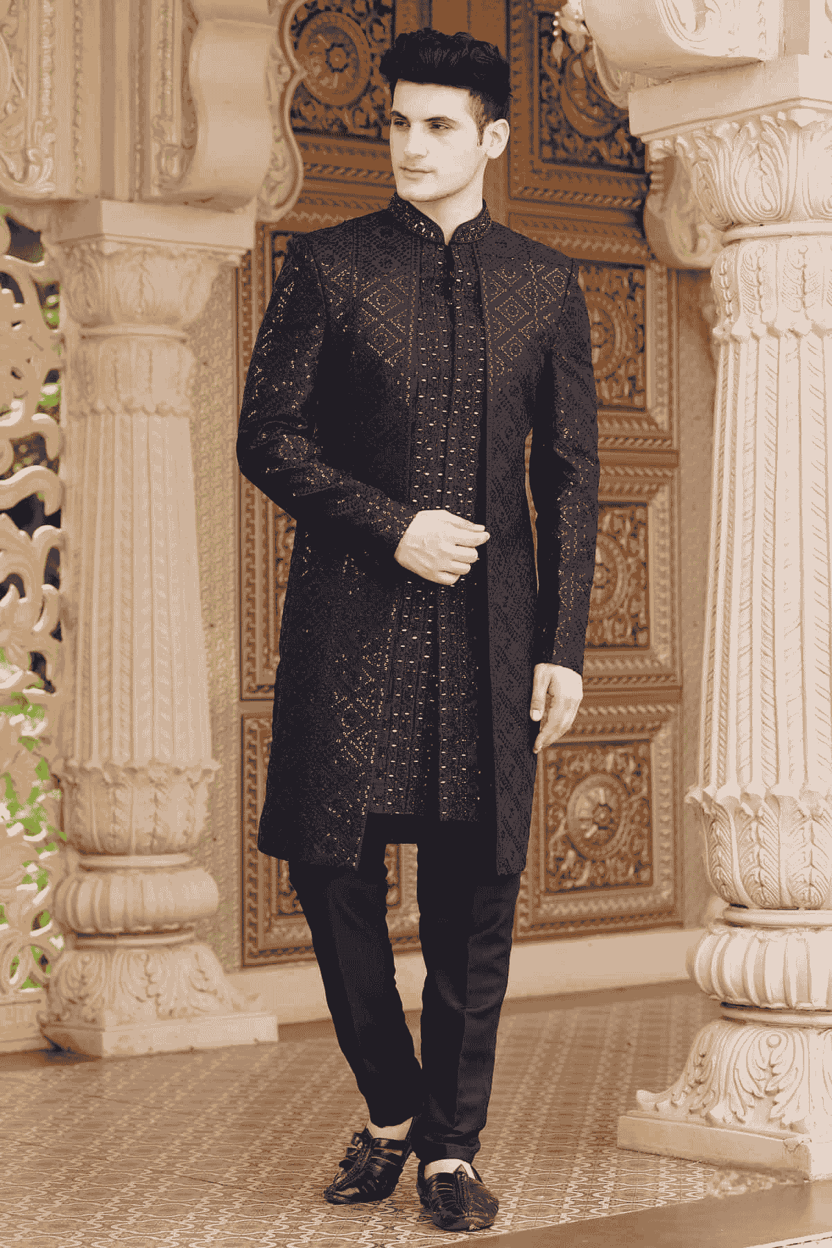 Black Colour Art Silk Embroidery Work 3 Pcs Indo Western