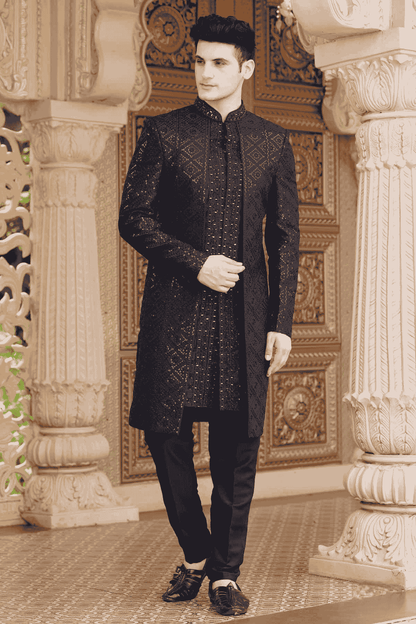 Black Colour Art Silk Embroidery Work 3 Pcs Indo Western