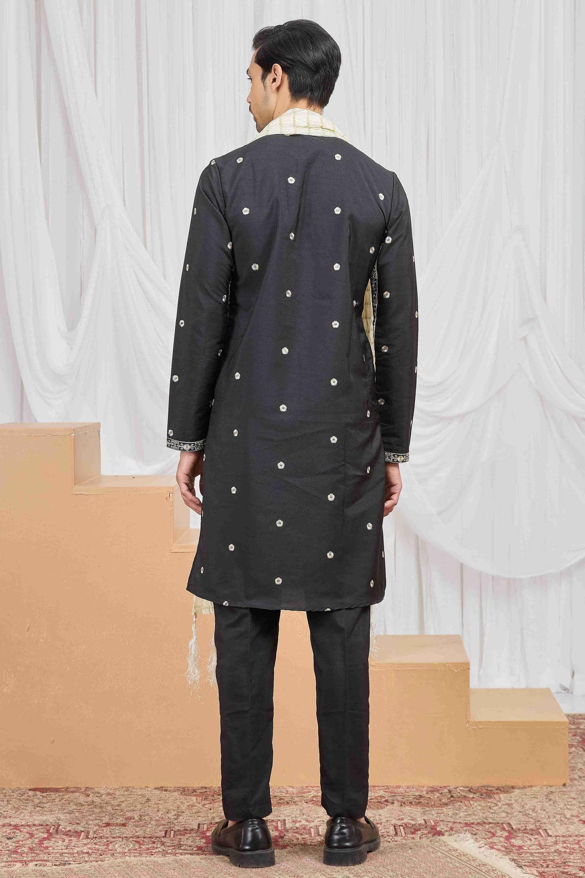 Black Colour Art Silk Embroidery Work Kurta Pajama With Dupatta