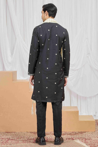 Black Colour Art Silk Embroidery Work Kurta Pajama With Dupatta